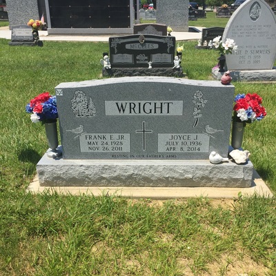 Double upright memorial in grey granite