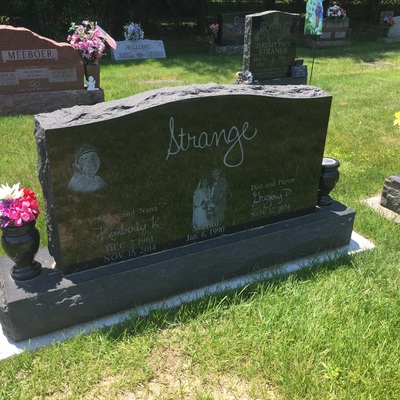 Double upright laser etched memorial headstone in black granite